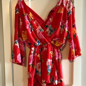 Red Floral Short Romper